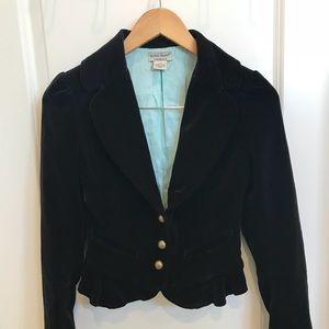 Guess Jeans black velvet blazer with ruffles